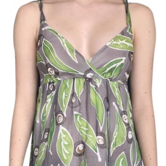 VINCE Size 4 Green Leaf Print Gray Sundress - Picture 2 of 16